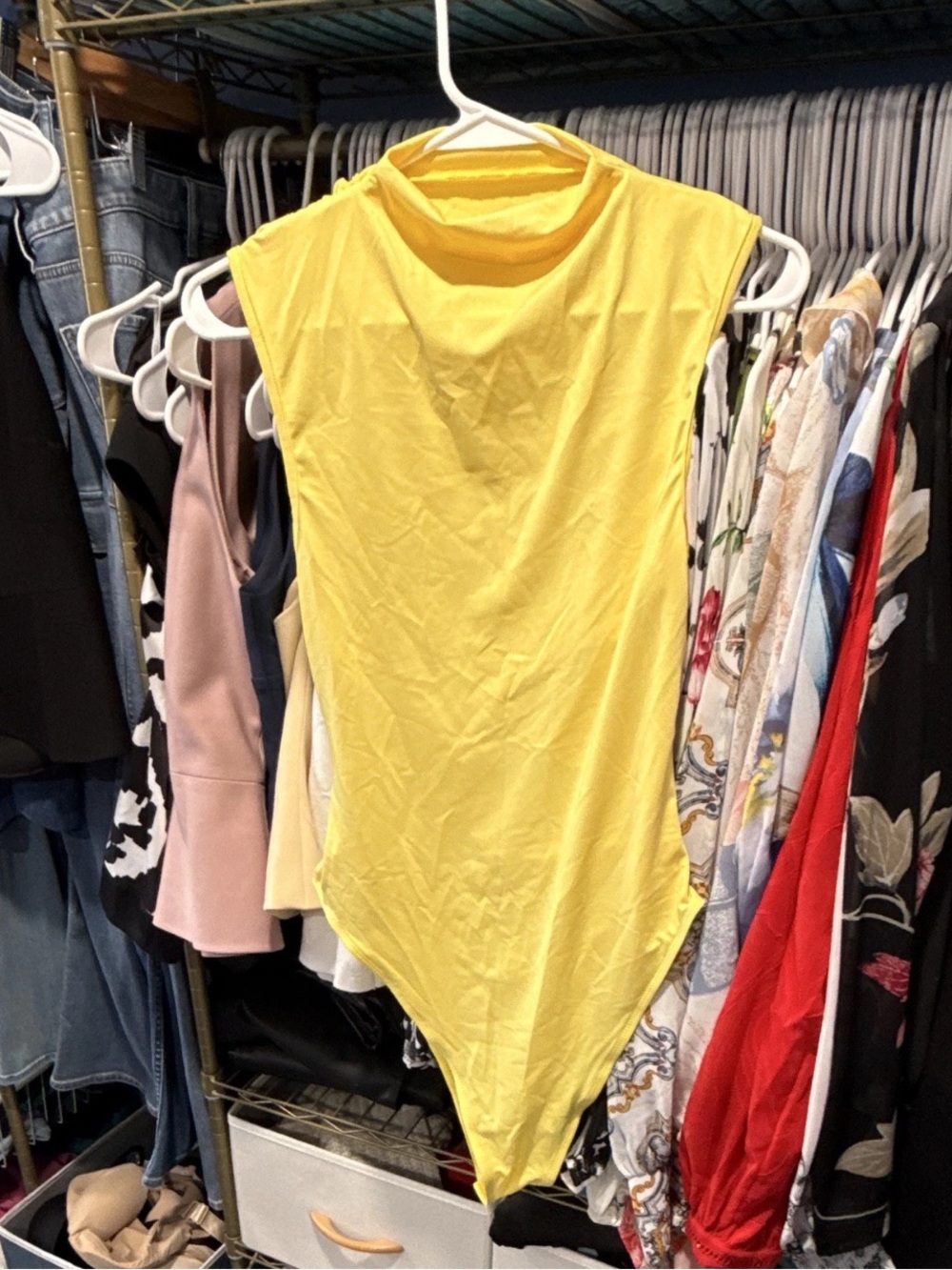 Yellow Solid Ruched One-Piece Bodysuit Top Regular Size M NWT